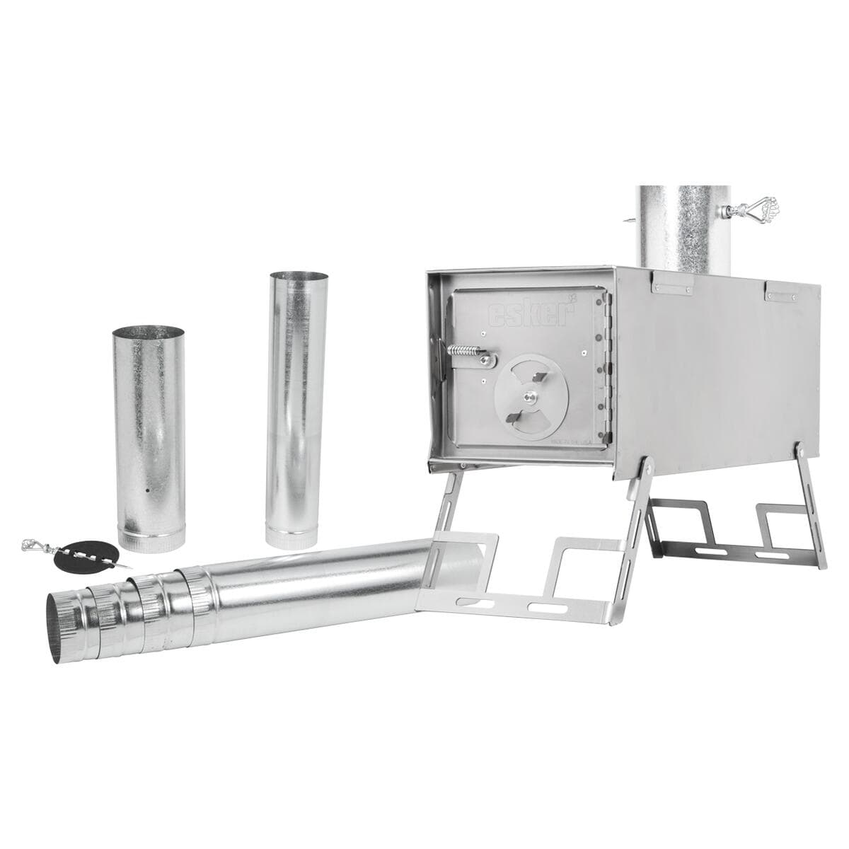 All the pieces of an Esker Ontario Winter Tent  Stove