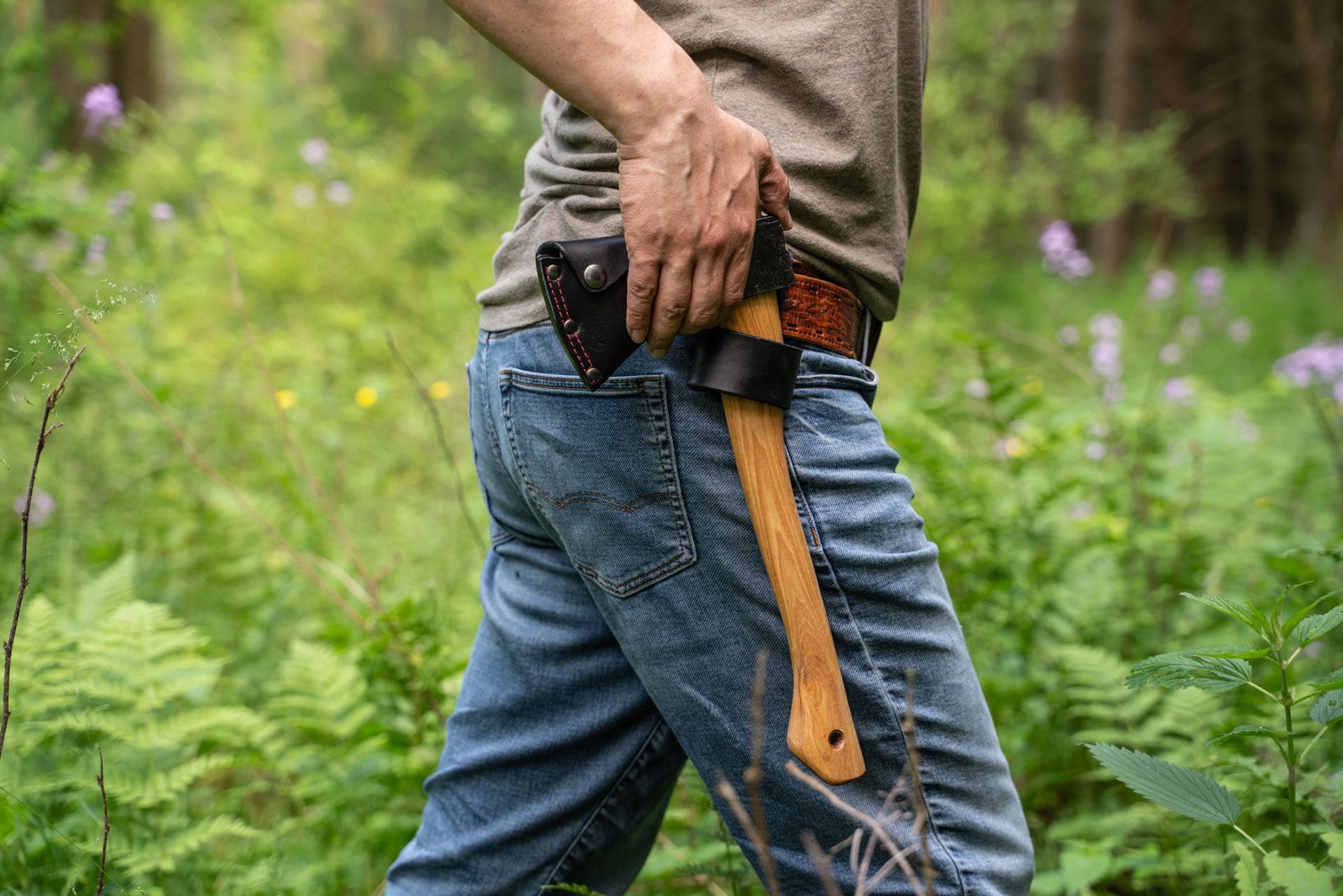 Esker Hatchet in a Saw Carrying Case Attached to Belt