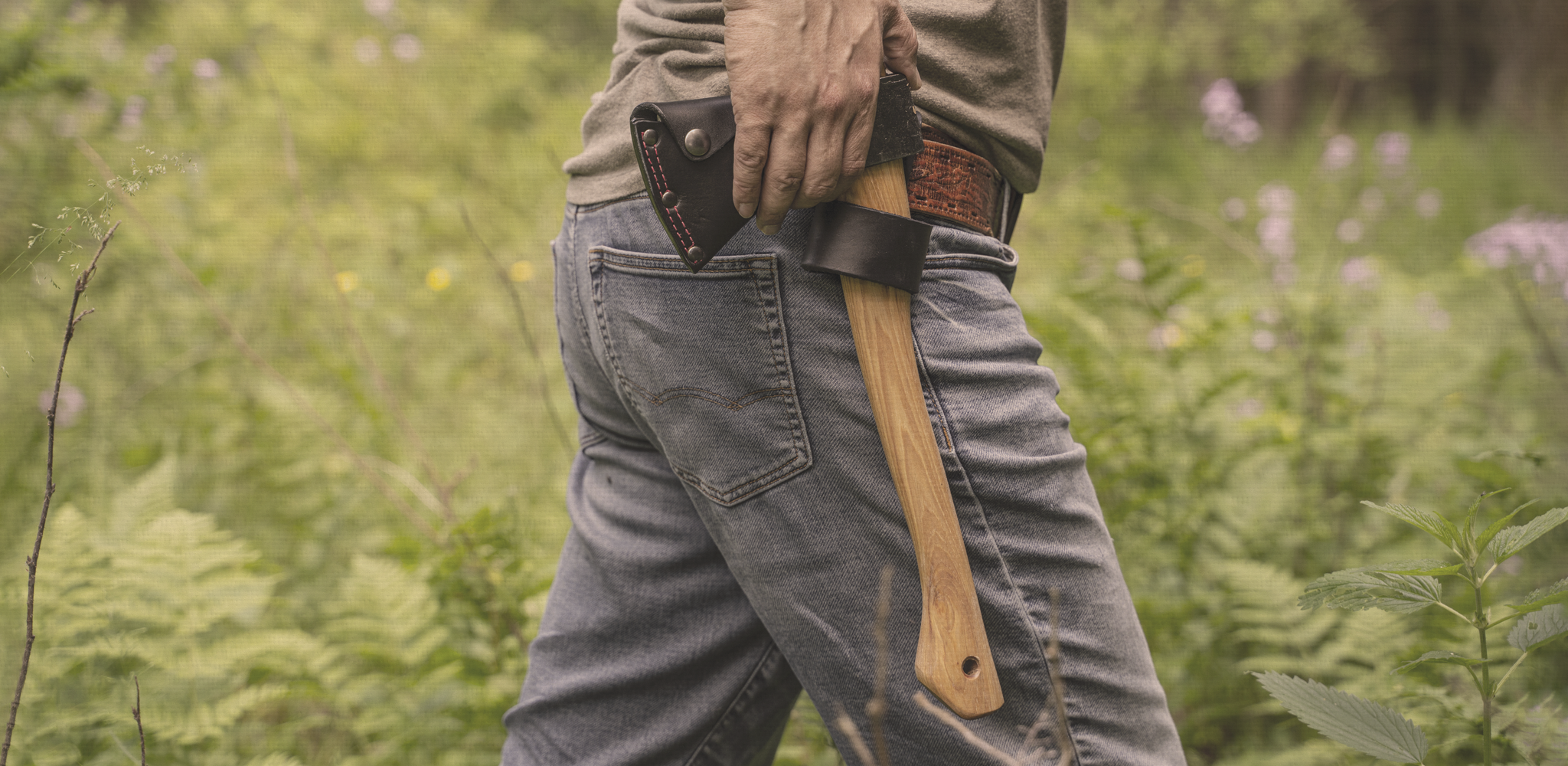 Esker Hatchet in a Saw Carrying Case Attached to Belt