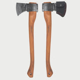 2 esker camp axes back to back, one with a leather mask on and one without. 