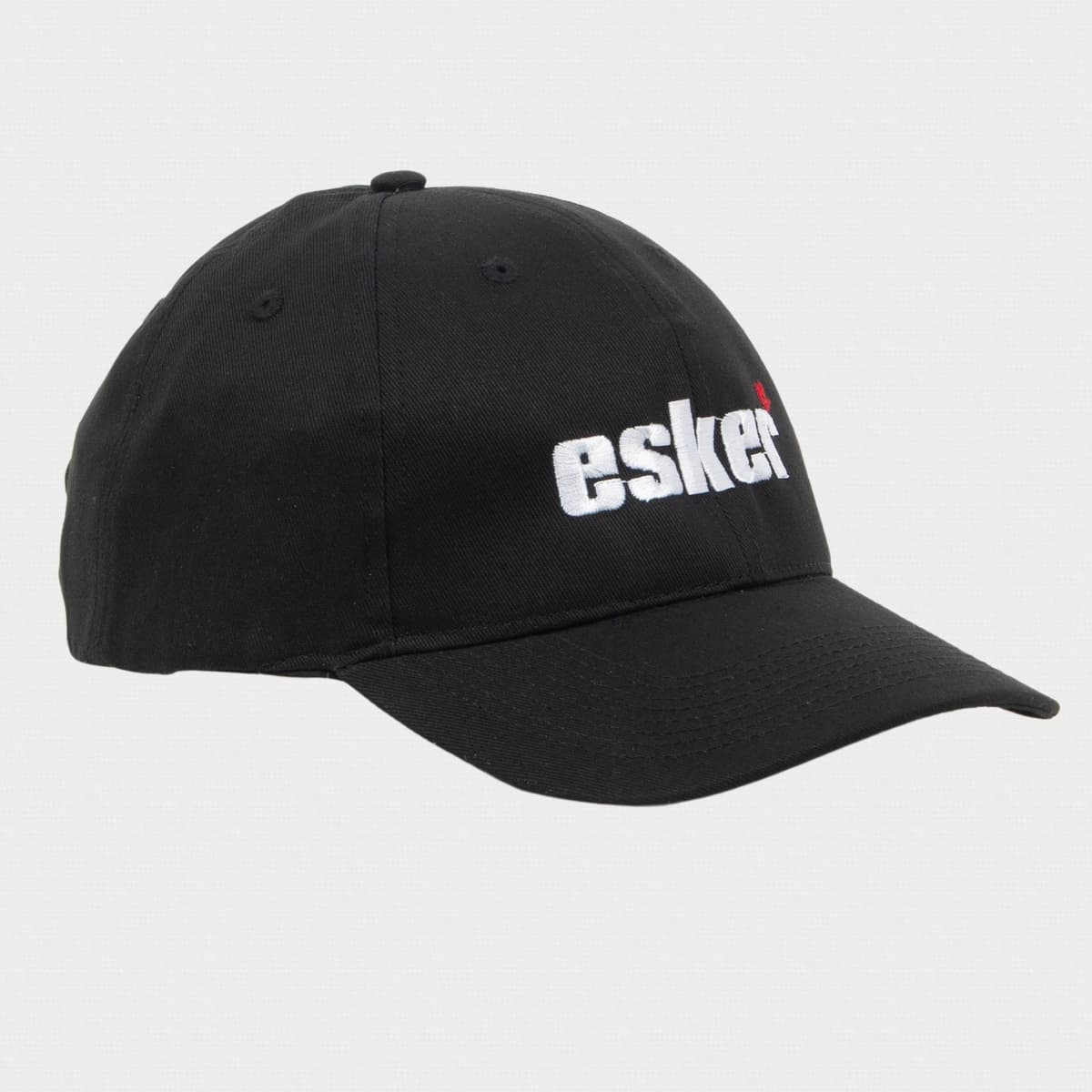 Black cap with esker logo on a light gray background