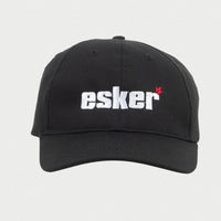 Black cap with esker logo on a light gray background