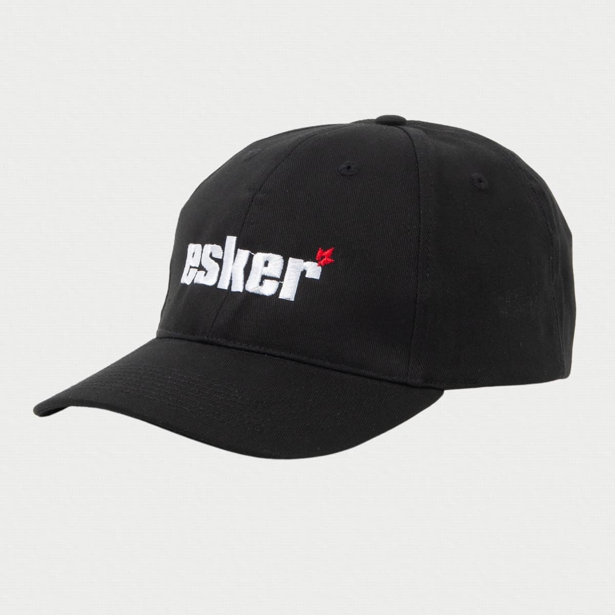 Black cap with esker  logo on a light gray background