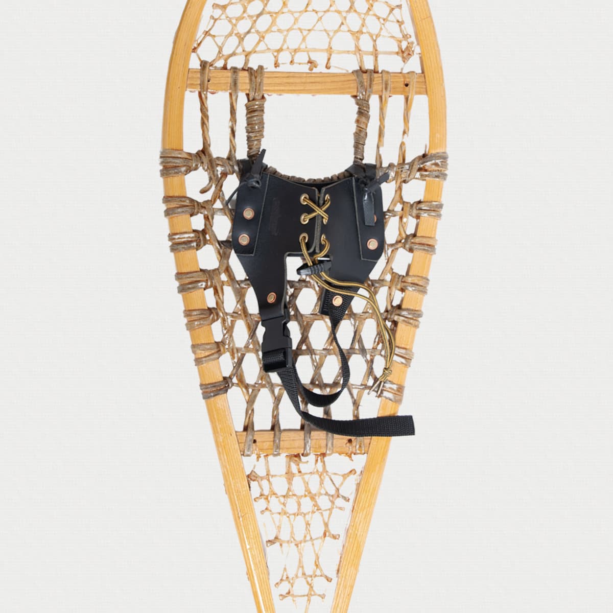 esker snowshoe bindings, attached to a traditional snowshoe