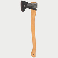 esker splitting axe, with leather mask on, on an isolated background.