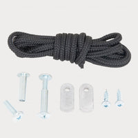 esker bucksaw repair kit, showcasing the rope, and additional screws and hardware, on an isolated background.